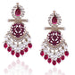 Tehzeeb Creations Latest Gold Polish Kundan & Pearl Studded Designer Drop Long Earrings For Women And Girls Maroon | Swadesiicart