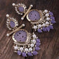 Tehzeeb Creations Latest Gold Polish Kundan & Pearl Studded Designer Drop Long Earrings For Women And Girls Lavender | Swadesiicart