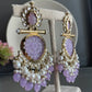 Tehzeeb Creations Latest Gold Polish Kundan & Pearl Studded Designer Drop Long Earrings For Women And Girls Lavender | Swadesiicart
