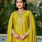 Anaita Mustard Chinon Stitched Plazzo Suit With Codding Dori & Sequence Work