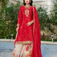Anaita Red Chinon Stitched Plazzo Suit With Codding Dori & Sequence Work