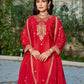 Anaita Red Chinon Stitched Plazzo Suit With Codding Dori & Sequence Work