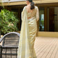 Mitera Yellow & White Floral Embroidered Zari Pure Linen Banarasi Saree | Swadesiicart
