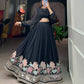 Lorenvalley Black Georgette Sequins and Thread Embroidery Work Lehenga Choli | Swadesiicart