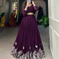 Lorenvalley Wine Georgette Sequins and Thread Embroidery work ethnic Co-ord Set - Swadesiicart