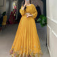 Lorenvalley Yellow Georgette Sequins and Thread Embroidery work ethnic Co-ord Set - Swadesiicart