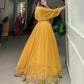 Lorenvalley Yellow Georgette Sequins and Thread Embroidery work ethnic Co-ord Set - Swadesiicart