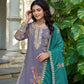 Anaita Grey Shimmer Stitched Plazzo Suit With Codding Dori & Sequence Work