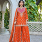 Anaita Orange Chinon Stitched Plazzo Suit With Dhaga & Sequence Work