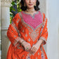 Anaita Orange Chinon Stitched Plazzo Suit With Dhaga & Sequence Work