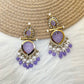 Tehzeeb Creations Latest Gold Polish Kundan & Pearl Studded Designer Drop Long Earrings For Women And Girls Lavender | Swadesiicart