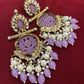 Tehzeeb Creations Latest Gold Polish Kundan & Pearl Studded Designer Drop Long Earrings For Women And Girls Lavender | Swadesiicart