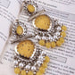 Tehzeeb Creations Latest Gold Polish Kundan & Pearl Studded Designer Drop Long Earrings For Women And Girls Yellow | Swadesiicart