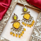 Tehzeeb Creations Latest Gold Polish Kundan & Pearl Studded Designer Drop Long Earrings For Women And Girls Yellow | Swadesiicart