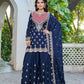 Anaita Navy Chinon Stitched Plazzo Suit With Dhaga & Sequence Work