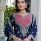 Anaita Navy Chinon Stitched Plazzo Suit With Dhaga & Sequence Work