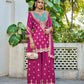 Anaita Hot Pink Chinon Stitched Plazzo Suit With Dhaga & Sequence Work