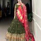 Lorenvalley Green Georgette Sequins and Thread Embroidery Work Lehenga Choli | Swadesiicart