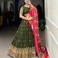 Lorenvalley Green Georgette Sequins and Thread Embroidery Work Lehenga Choli | Swadesiicart