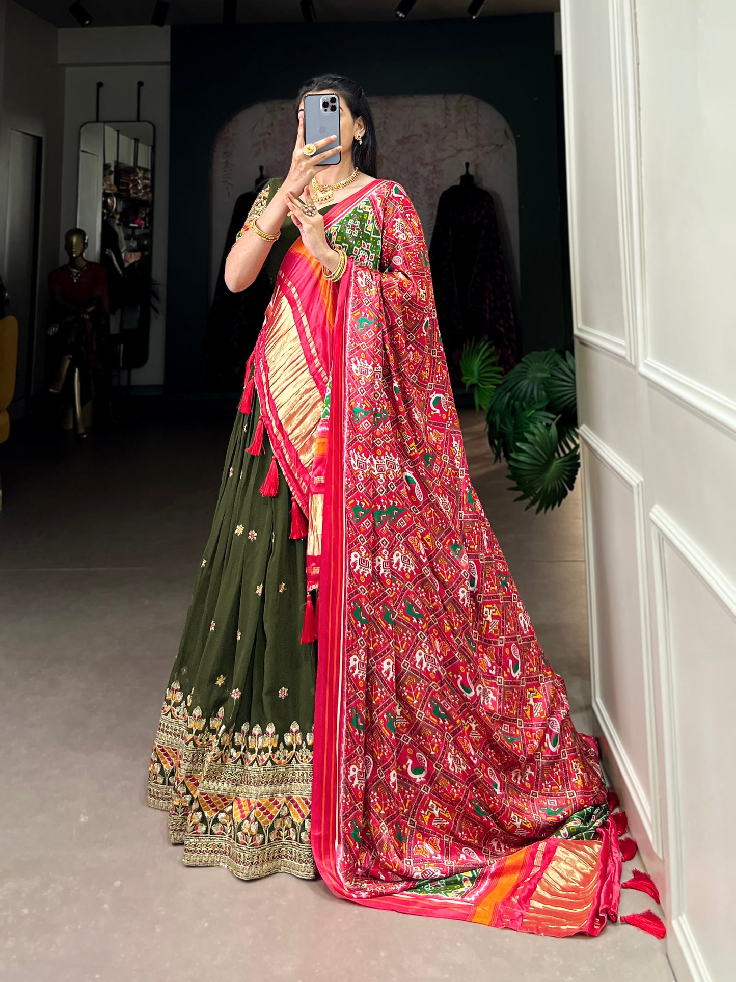 Lorenvalley Green Georgette Sequins and Thread Embroidery Work Lehenga Choli | Swadesiicart