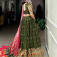 Lorenvalley Green Georgette Sequins and Thread Embroidery Work Lehenga Choli | Swadesiicart