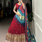 Lorenvalley Maroon Georgette Sequins and Thread Embroidery Work Lehenga Choli | Swadesiicart