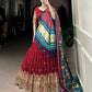 Lorenvalley Maroon Georgette Sequins and Thread Embroidery Work Lehenga Choli | Swadesiicart