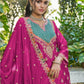Anaita Hot Pink Chinon Stitched Plazzo Suit With Dhaga & Sequence Work