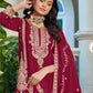 Anaita Maroon Chinon Stitched Plazzo Suit With Codding Dori & Sequence Work