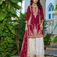 Anaita Maroon Chinon Stitched Plazzo Suit With Codding Dori & Sequence Work