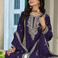 Anaita Violet Chinon Stitched Plazzo Suit With Codding Dori & Sequence Work