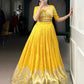 Lorenvalley Fashion Yellow Tussar Silk Printed Lehenga Choli with Koti - Swadesiicart