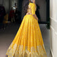 Lorenvalley Fashion Yellow Tussar Silk Printed Lehenga Choli with Koti - Swadesiicart