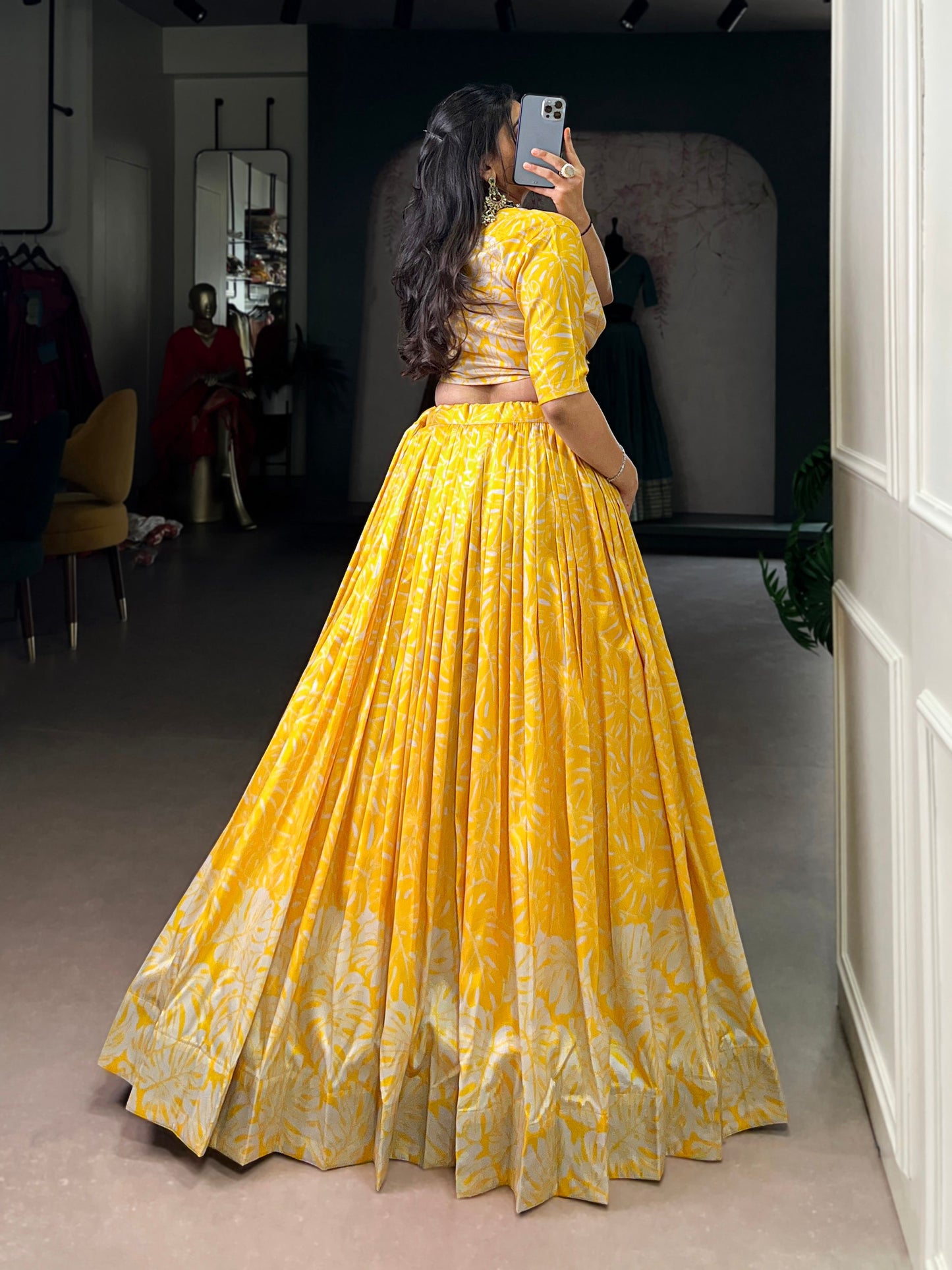 Lorenvalley Fashion Yellow Tussar Silk Printed Lehenga Choli with Koti - Swadesiicart