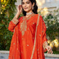 Anaita Orange Chinon Stitched Plazzo Suit With Codding Dori & Sequence Work