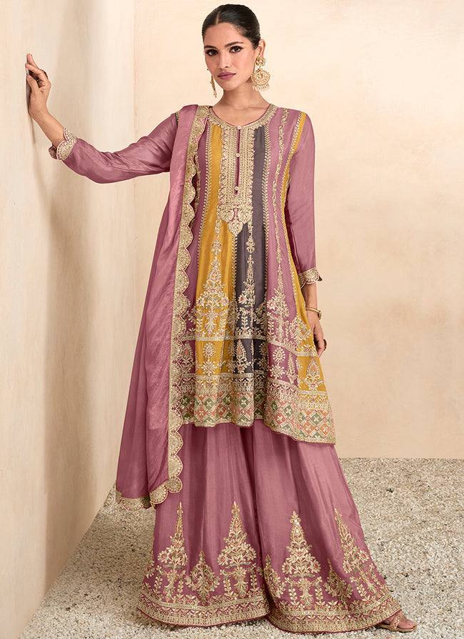 Lorenvalley Multicolor Chinon Embroidery With Sequince Work Salwar Kameez Stitched | Swadesiicart