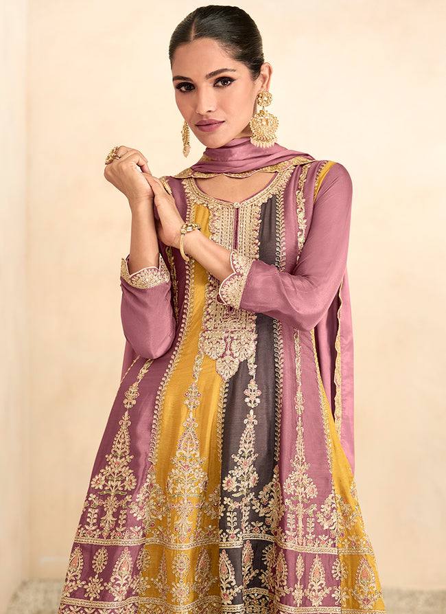 Lorenvalley Multicolor Chinon Embroidery With Sequince Work Salwar Kameez Stitched | Swadesiicart