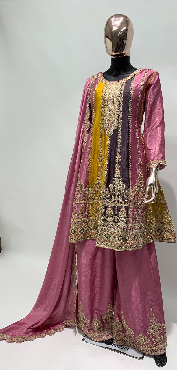 Lorenvalley Multicolor Chinon Embroidery With Sequince Work Salwar Kameez Stitched | Swadesiicart
