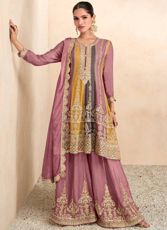 Lorenvalley Multicolor Chinon Embroidery With Sequince Work Salwar Kameez Stitched | Swadesiicart