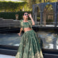 Lorenvalley Green Tussar Silk Floral Print Lehenga Choli with Koti | Swadesiicart