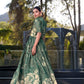 Lorenvalley Green Tussar Silk Floral Print Lehenga Choli with Koti | Swadesiicart