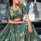 Lorenvalley Green Tussar Silk Floral Print Lehenga Choli with Koti | Swadesiicart