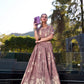 Lorenvalley Onionpink Tussar Silk Floral Print Lehenga Choli with Koti | Swadesiicart