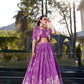 Lorenvalley Purple Tussar Silk Floral Print Lehenga Choli with Koti | Swadesiicart
