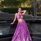 Lorenvalley Purple Tussar Silk Floral Print Lehenga Choli with Koti | Swadesiicart