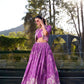 Lorenvalley Purple Tussar Silk Floral Print Lehenga Choli with Koti | Swadesiicart