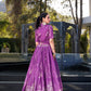 Lorenvalley Purple Tussar Silk Floral Print Lehenga Choli with Koti | Swadesiicart