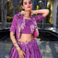 Lorenvalley Purple Tussar Silk Floral Print Lehenga Choli with Koti | Swadesiicart