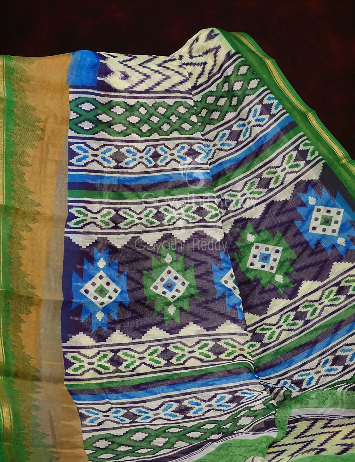 Half-White Colour With Wave Design Semi Chanderi Saree By Gayathri Reddy Designer Studio | Swadesiicart