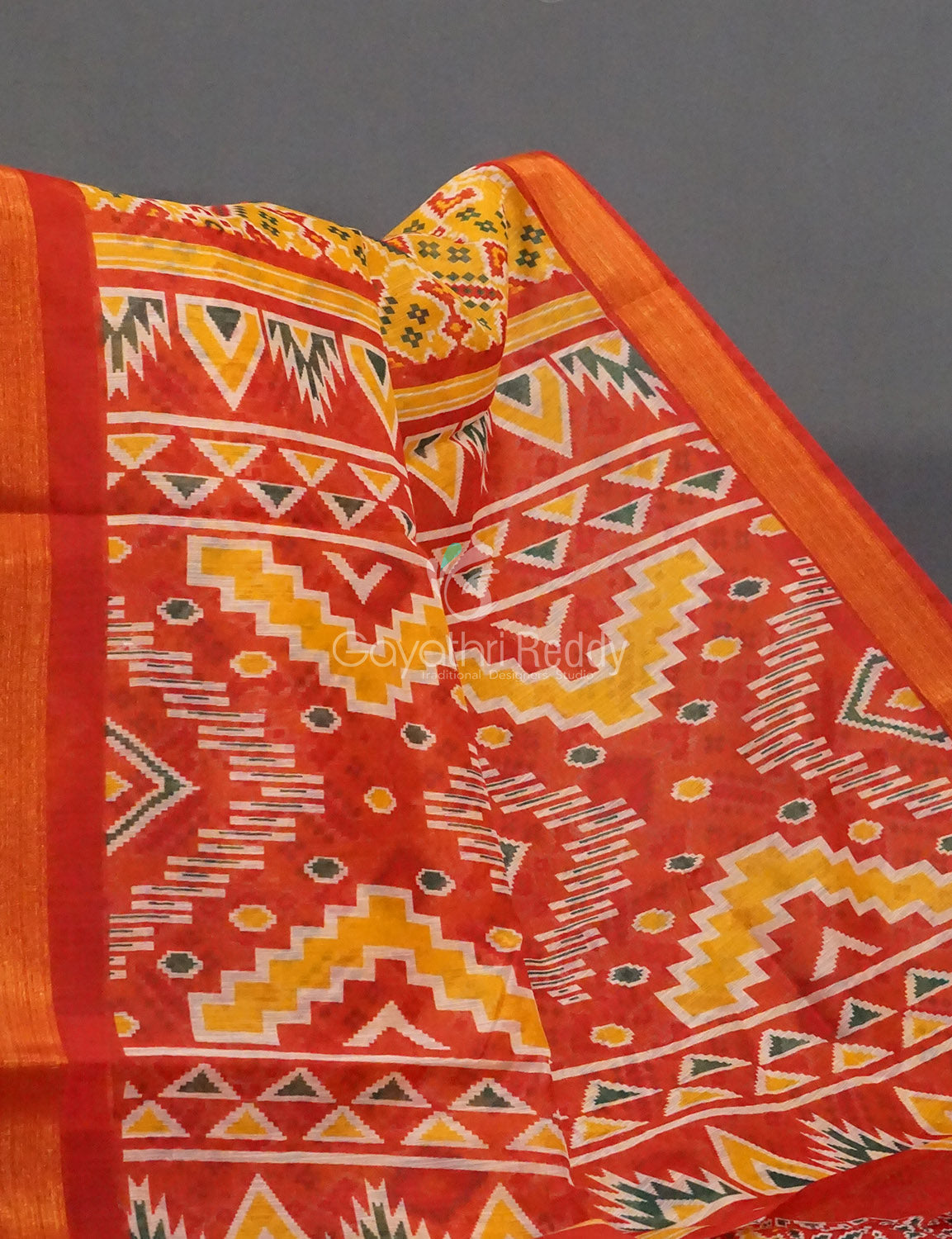 Yellow And Red Coloured Patola Print Semi Chanderi Saree By Gayathri Reddy Designer Studio | Swadesiicart